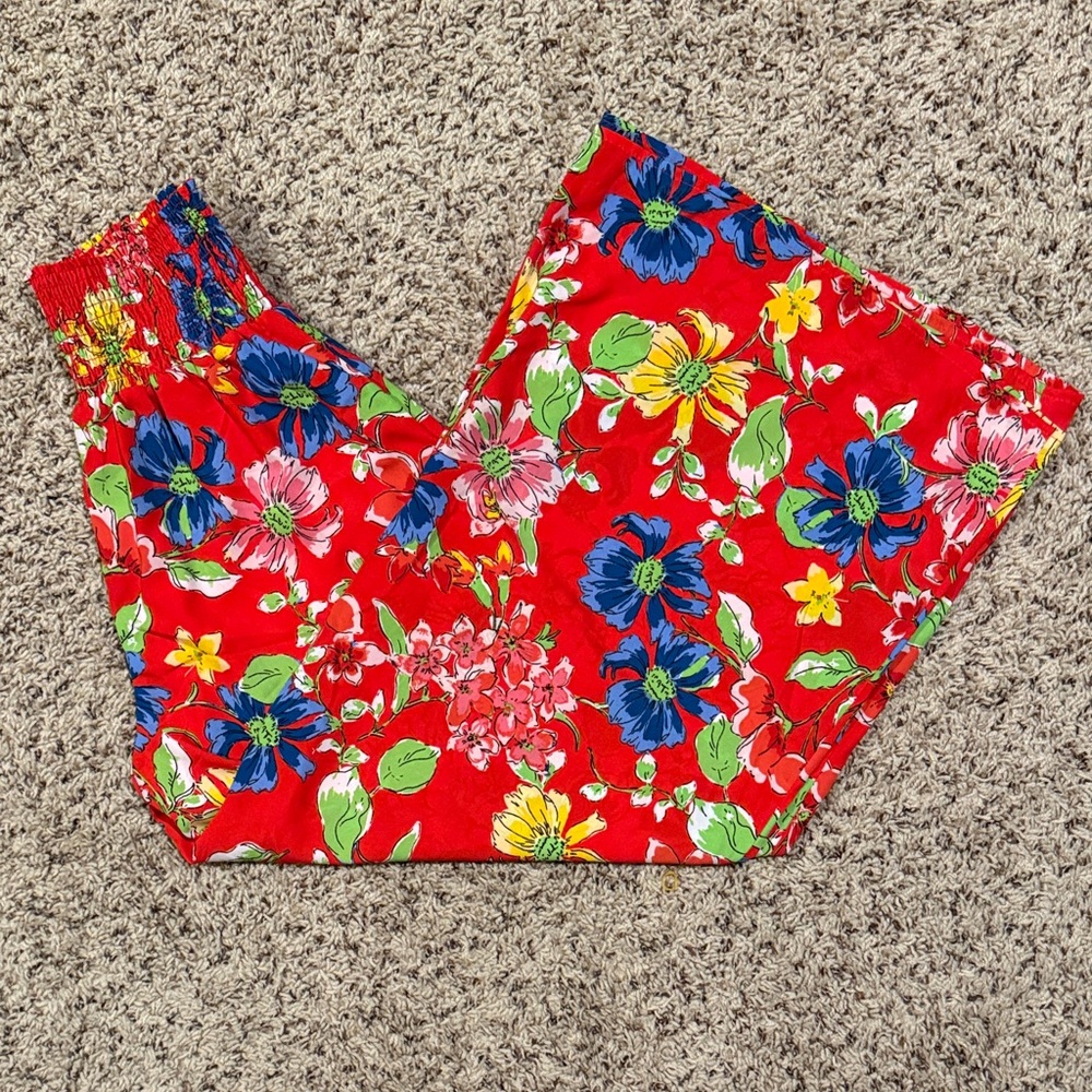 Sienna Sky size medium wide leg red floral pants with a large elastic waistband - Picture 1 of 5